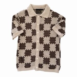 Massive Luxury Edition Men's Crochet Knit Button Down Collard Sweater Shirt S